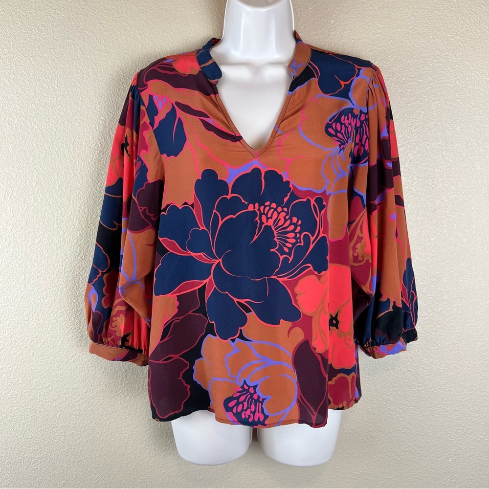 Warm clothing silk floral peasant boho blouse